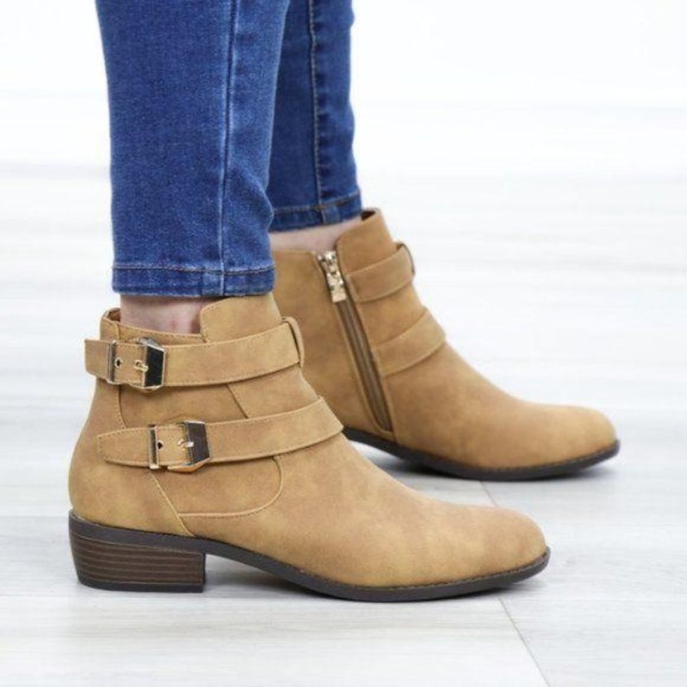 Vegan Nubuck Chestnut Color Ankle Boots Gold Acces - Picture 5 of 9
